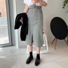 Asymmetric Drawstring-waist Checked Midi Skirt Black - One Size