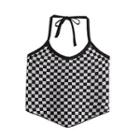 Halter Checkerboard Knit Cropped Camisole Top