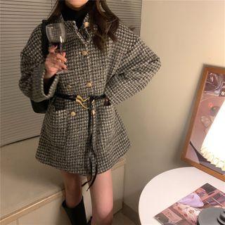 Double-breasted Houndstooth Coat Black & White - One Size