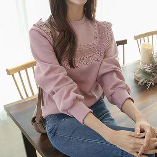 Crochet-lace Trim Fleece-lined Pullover