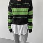 Drop-shoulder Stripe Ribbed Sweater