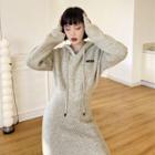 Ribbed Knit Hoodie Dress Gray - One Size