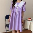 Puff-sleeve Wide-collar A-line Dress