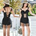 Spaghetti Strap Mesh Overlay Swimsuit