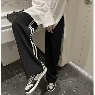 Side Striped Wide-leg Pants Stripes - Black - One Size