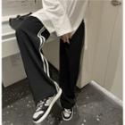 Side Striped Wide-leg Pants Stripes - Black - One Size