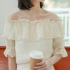 Bell-sleeve Off-shoulder Chiffon Top Almond - One Size