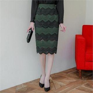 Color-block Laced Pencil Skirt