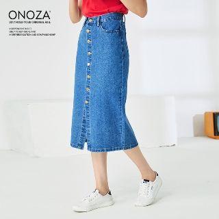 Single-breasted Denim Midi Skirt