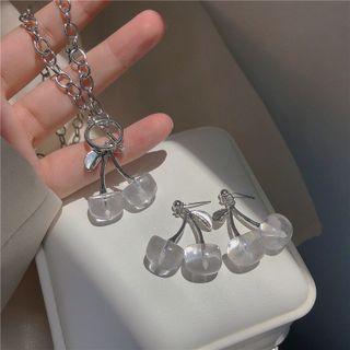 Cherry Plastic Pendant Alloy Necklace / Dangle Earring