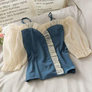 Off-shoulder Patchwork Crop Top