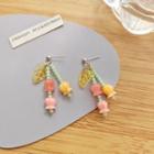 Flower Resin Fringed Earring 1 Pair - Earring - Flower - Tangerine & Pink & Yellow - One Size