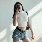 Mock-neck Slim-fit Crop T-shirt