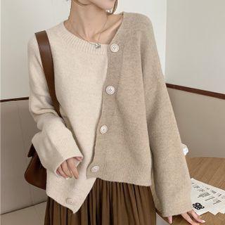 Asymmetrical Color Panel Long-sleeve Cardigan