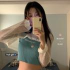 Long-sleeve Cropped T-shirt / Spaghetti Strap Top