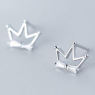 925 Sterling Silver Rhinestone Crown Earring 1 Pair - Earring - One Size