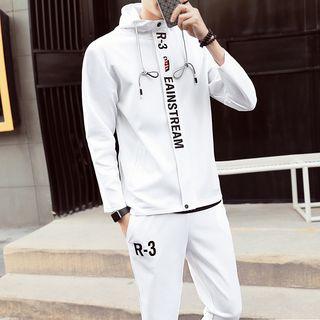 Set: Hooded Lettering Jacket + Gather-cuff Pants