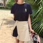 Set: Short-sleeve Long T-shirt + Slit-side Mini Skirt