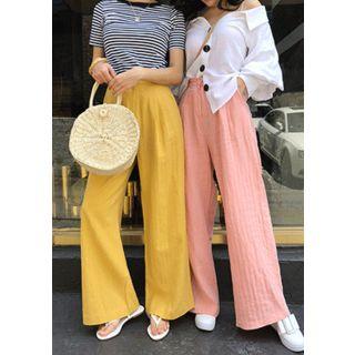 Colored Linen Blend Wide-leg Pants