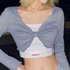 Mock Two-piece Long-sleeve Bow Crop Top