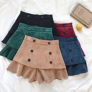 Asymmetric Double-breasted High-waist Corduroy Shorts