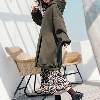 Leopard Print Panel Midi Hoodie Dress