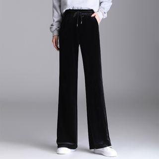 High-waist Velvet Straight-leg Pants