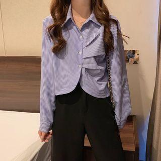 Long-sleeve Shirred Crop Shirt