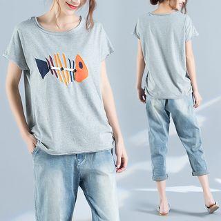 Fish Bone Applique Short Sleeve T-shirt