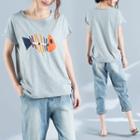 Fish Bone Applique Short Sleeve T-shirt