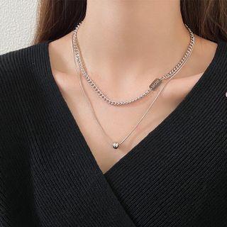Bead Pendant Layered Stainless Steel Necklace Necklace - Silver - One Size