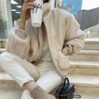 Eco-fur Panel Pleather Blouson Jacket