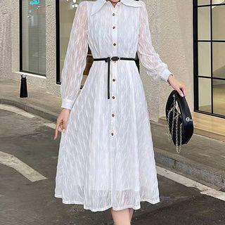 Long-sleeve Lace Midi Shirtdress