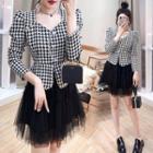 Long-sleeve Houndstooth Panel Blazer Dress