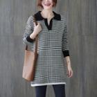 Vintage Plaid Collared Knit Long Sweater