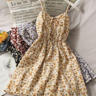 Sleeveless Lace-up Floral Mini Dress