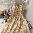Sleeveless Lace-up Floral Mini Dress