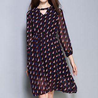 3/4-sleeve Printed Chiffon Midi Dress