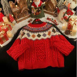 Cable Knit Pom Pom Jacquard Sweater