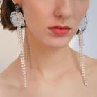 Faux Pearl Fringed Earring 1 Pair - 925 Silver - White - One Size