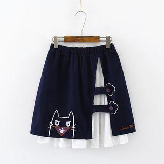 Embroidered Mini A-line Skirt Navy Blue - One Size