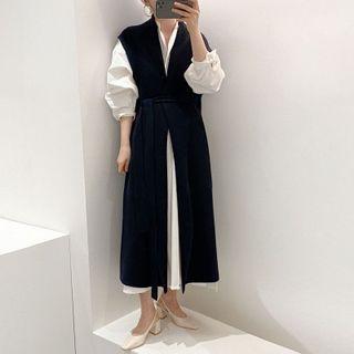 Tie-front Long Knit Vest Black - One Size