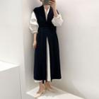 Tie-front Long Knit Vest Black - One Size