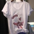 Short-sleeve Sequined Numbering T-shirt