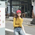 Plain Turtleneck Long-sleeve Slim-fit T-shirt