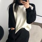 Long-sleeve Color-block Cut-out Knit Sweater