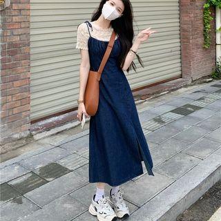 Short-sleeve T-shirt / Strappy Midi Overall Dress