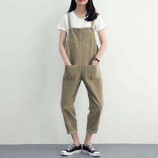 Straight-cut Cropped Corduroy Dungaree