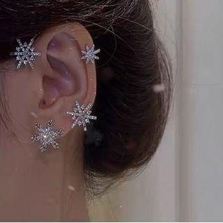 Snowflake Alloy Cuff Earring 1pc - Silver - One Size