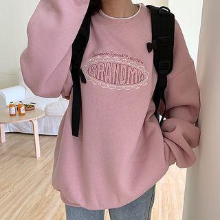 Letter Embroidered Pullover Nude Pink - One Size